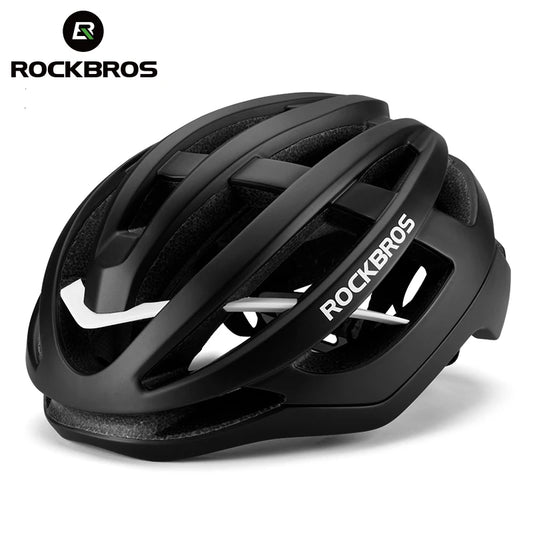 ROCKBROS ventilated black cycling helmet, front three-quarter view