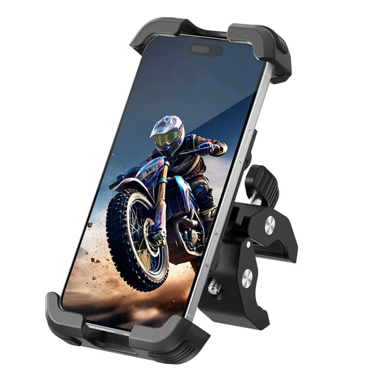 Smartphone held upright in an anti-vibration handlebar phone mount